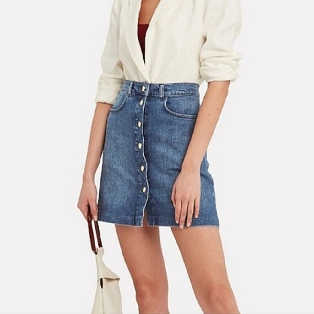 Frame Denim Claire Snap Front Mini Jean Skirt Sz 26 Massif Wash